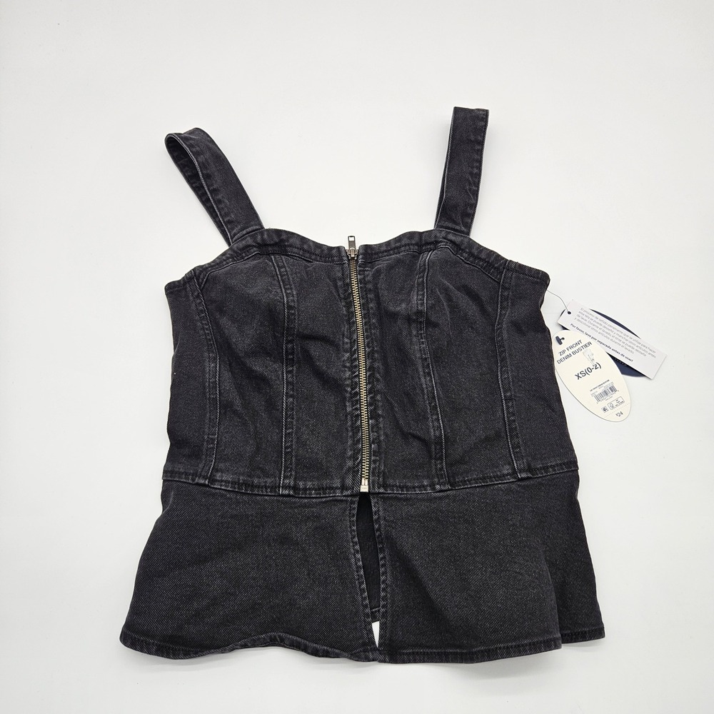 Scoop‎ Black Denim Zip Front Bustier Corset Top XS 0 2